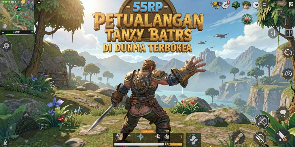 Screenshot gameplay 55RP menunjukkan eksplorasi dunia terbuka yang menakjubkan.