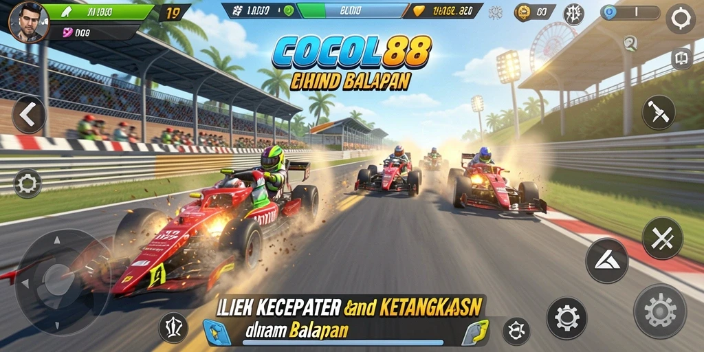 Gameplay balapan seru di COCOL88 dengan grafik tajam dan kendaraan cepat.