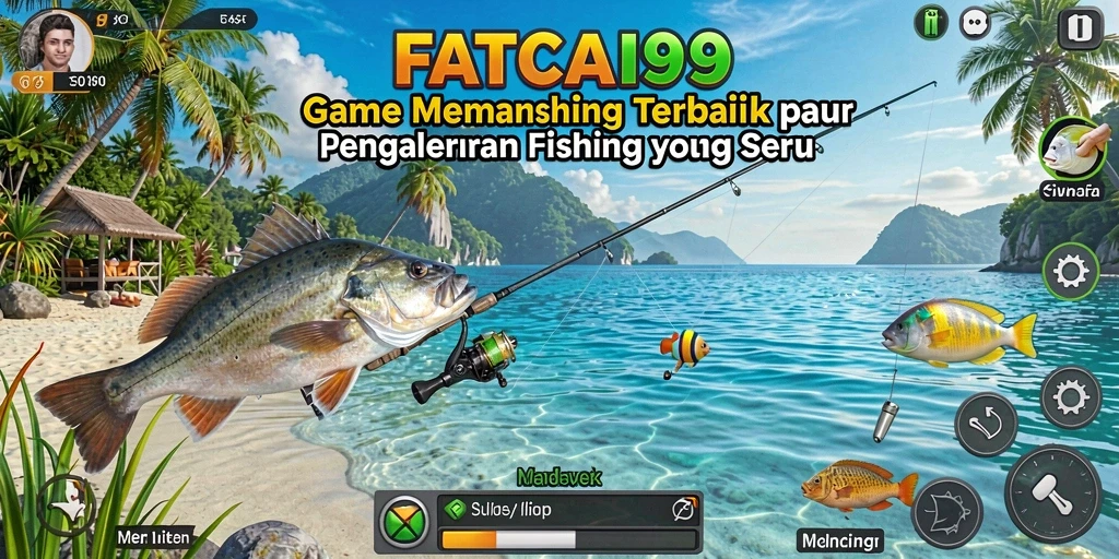 Tampilan gameplay <strong>FATCAI99</strong> yang seru dan penuh warna saat memancing ikan.
