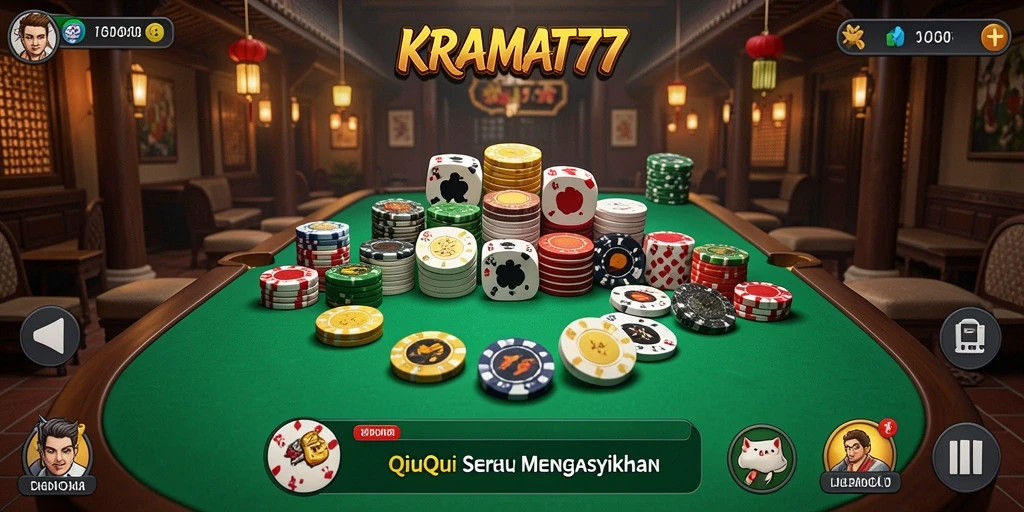 Tangkapan layar utama KRAMAT77 menunjukkan gameplay QiuQiu yang seru.