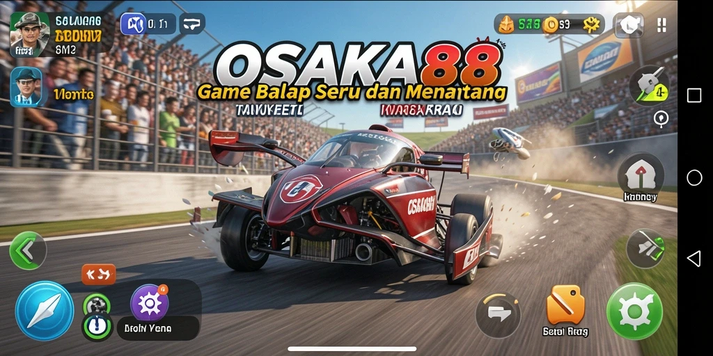 Tampilan menegangkan dari balapan di OSAKA88 dengan mobil yang bersaing.