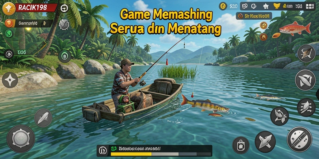 Screenshot gameplay RACIK198 dengan ikan yang beraneka ragam.