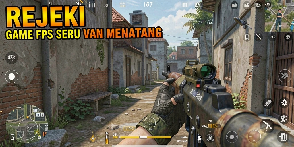 Screenshot gameplay seru dari REJEKI yang menunjukkan aksi tembak-menembak intens.