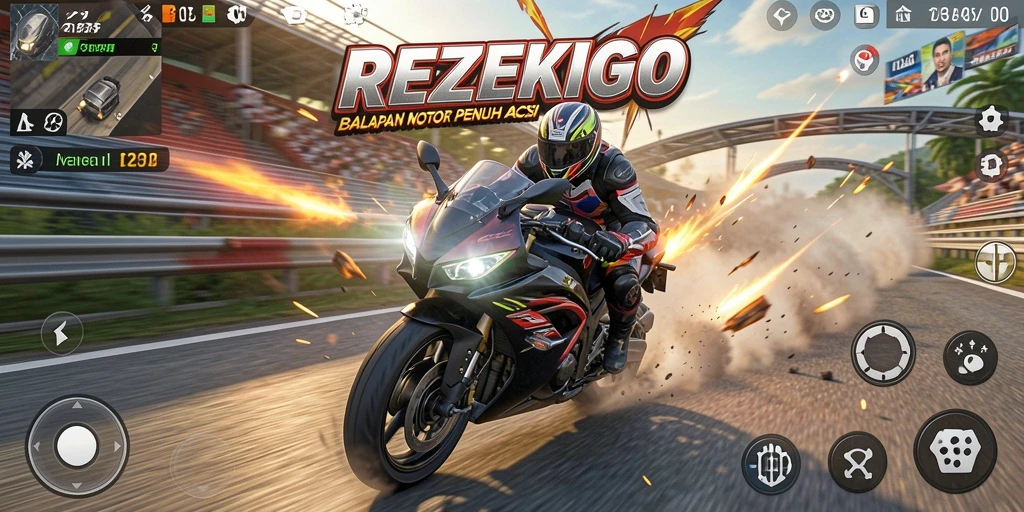 Gameplay seru dan menegangkan di REZEKIGO dengan berbagai motor.
