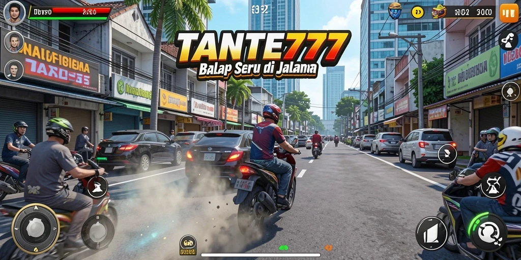 Tampilan mendebarkan dari gameplay TANTE777 saat mobil melaju kencang.