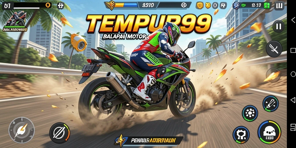 Gameplay seru balapan motor yang cepat dan menegangkan.