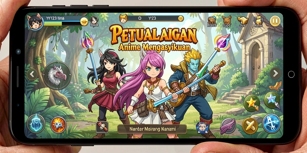 Tampilan menawan dari gameplay YY123 yang penuh aksi dan karakter Anime.